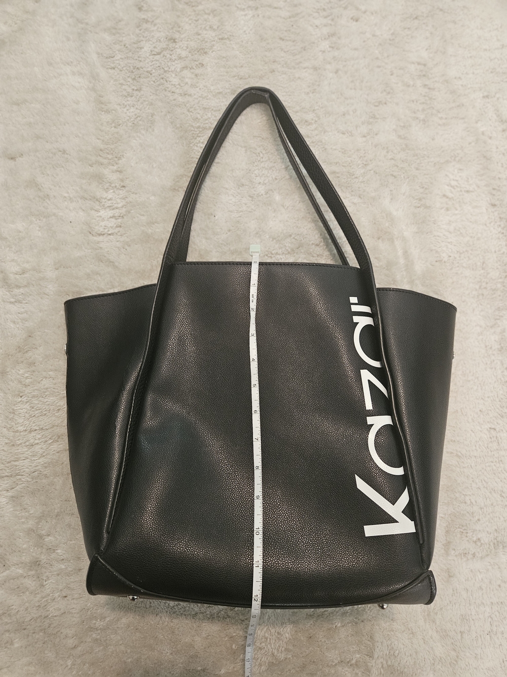 Kazar Black Genuine Leather Tote with White Logo Contemporary Business Casual - Picture 3 of 8